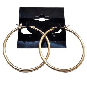 1 3/8 Inch 35mm Tube Hoop Pierced Post Earrings Gold Tone